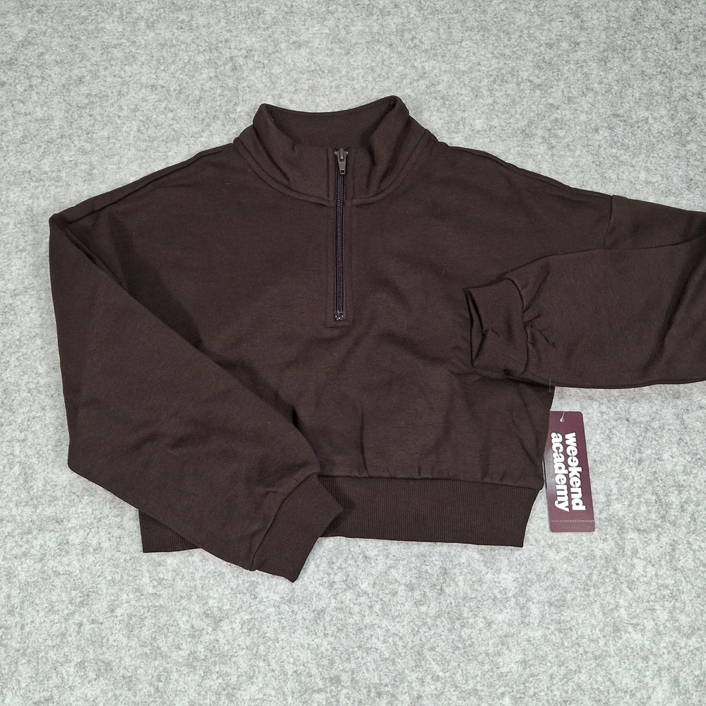 Weekend Academy Quarter Zip Fleece Girl Size M 7-8‎ Darkest Brn Cropped Pullover